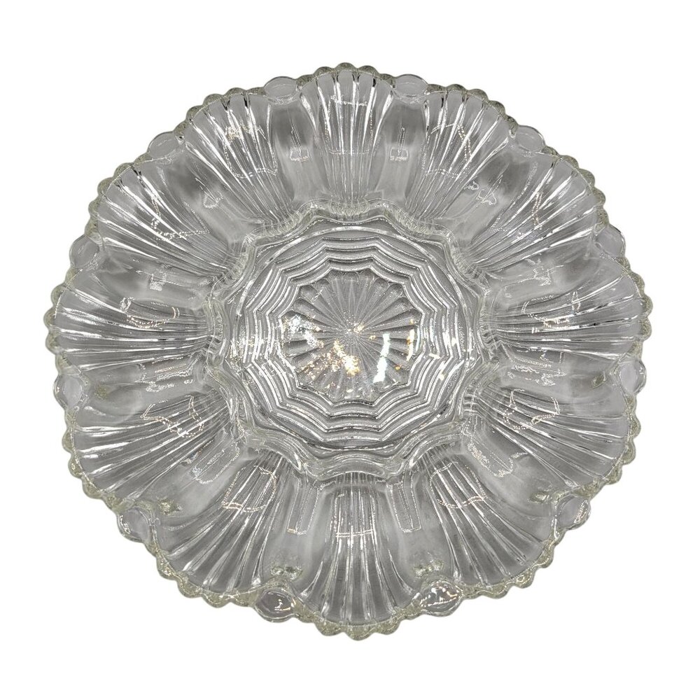 Anchor Hocking Presence Pattern Glass Deviled Egg Serving Plate Scalloped Edge